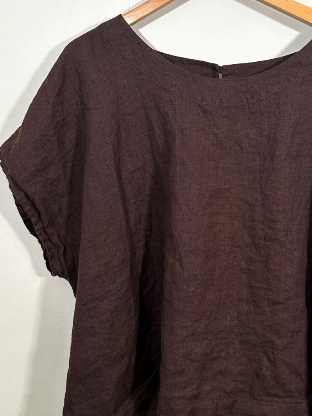 NWOT Flax Linen Shirt Women’s Plus Size 3X Brown Short Sleeve Blouse Top - Picture 3 of 8